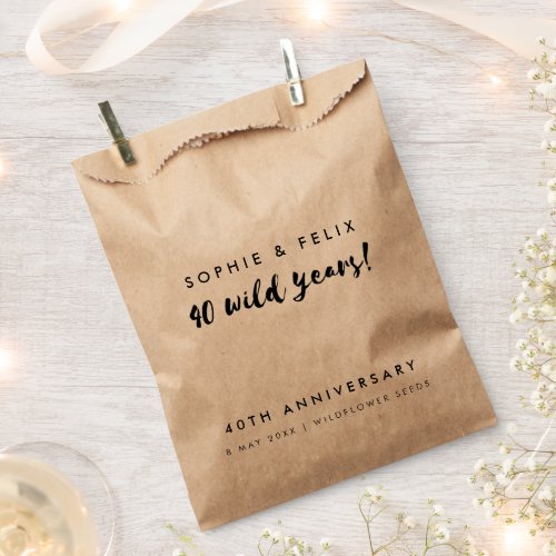 40th Anniversary  40 Wild Years Rustic Kraft Seed Favor Bag