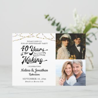 40th ANNIVERSARY 40 YEARS IN THE MAKING Black Gold Invitation | Zazzle