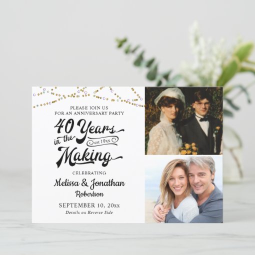 40th ANNIVERSARY 40 YEARS IN THE MAKING Black Gold Invitation | Zazzle