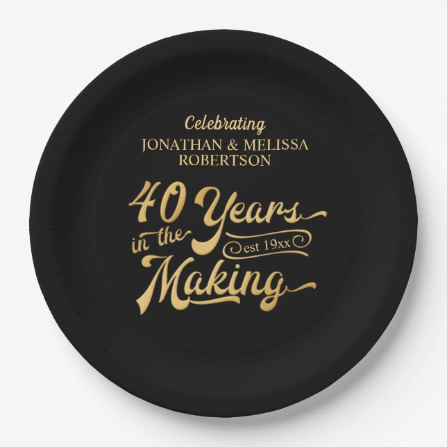 40th Anniversary 40 YEARS IN THE MAKING Retro Paper Plates (Front)