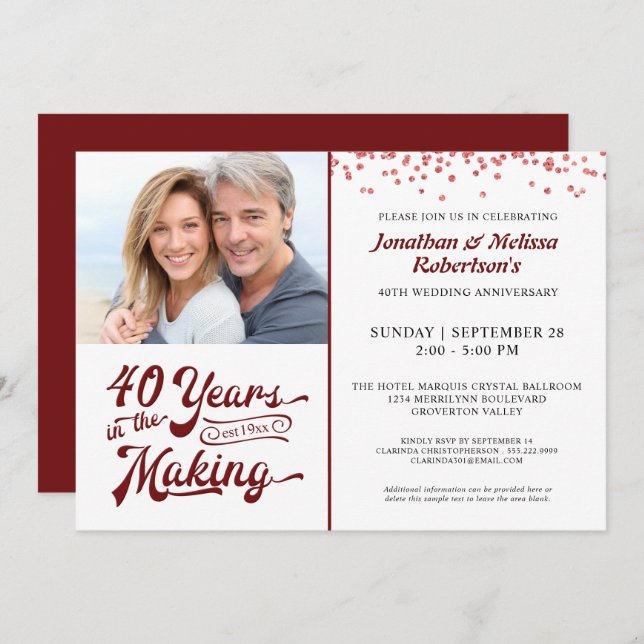 40th Anniversary 40 YEARS IN THE MAKING Ruby Invitation (Front/Back)