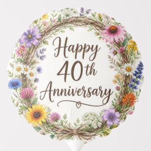 40th Anniversary Balloon, Forty Years Floral Balloon