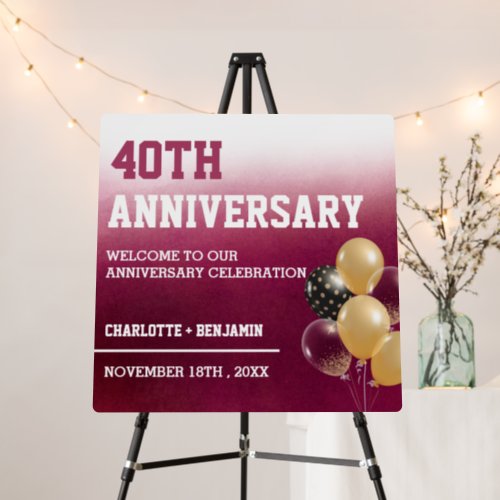 40th Anniversary Balloon Ruby Wedding Welcome Sign