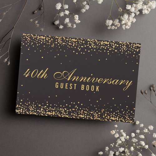 40Th Anniversary Black Gold Confetti Elegant Guest Book