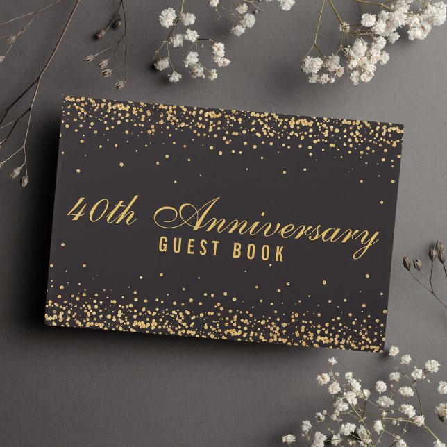 40th Anniversary Black Gold Confetti Elegant Guest Book (Creator Uploaded)