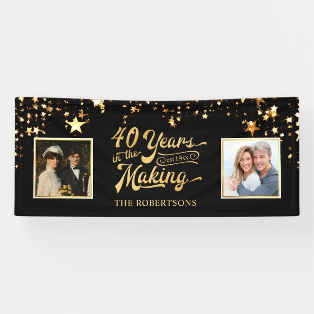 40th Anniversary Black & Gold Then & Now Photos Banner (Horizontal)