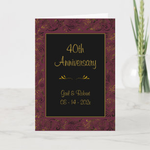 40th Anniversary Burgundy Gold Photo Card