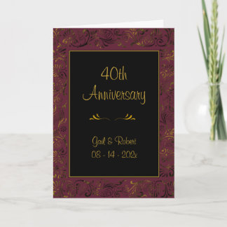 40th Anniversary Burgundy Gold Photo Card