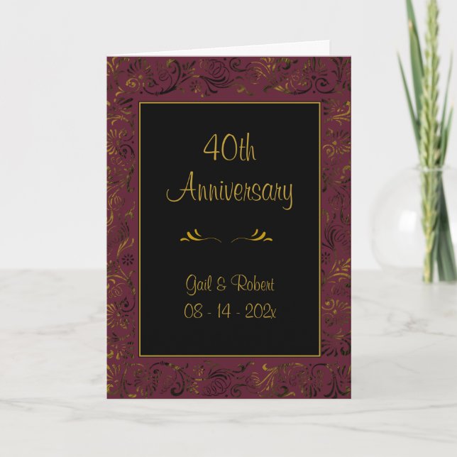 40th Anniversary Burgundy Gold Photo Card (Front)