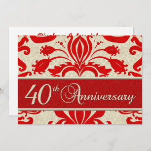 40th Anniversary Business Red Damask Invitation