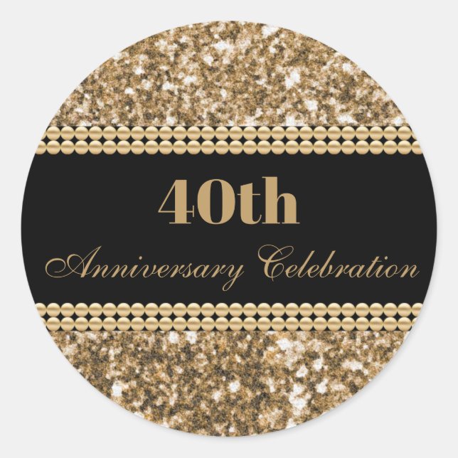 40th Anniversary Celebration Gold Glitter Pearls Classic Round Sticker (Front)