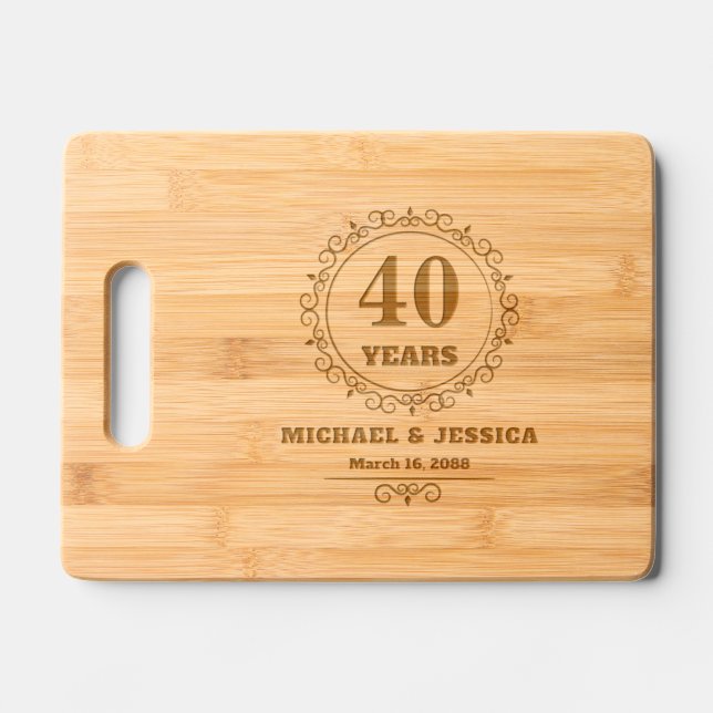 40th Anniversary & Custom Couple Name Elegant Engraved Cutting Board (Front)