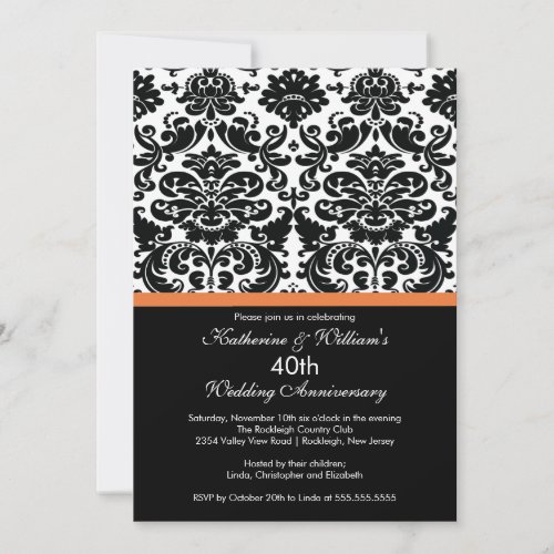 40th Anniversary Damask Invitation Coral Rose