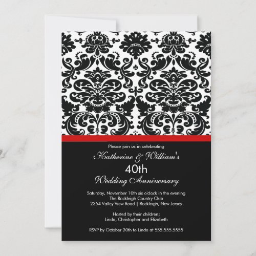 40th Anniversary Damask Invitation Red