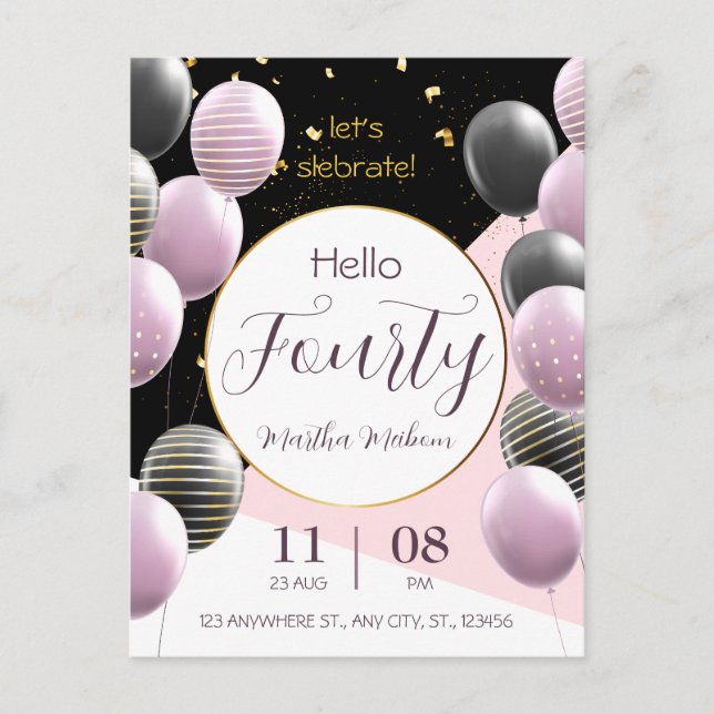 40th anniversary. Elegant birthday Postcard (Front)