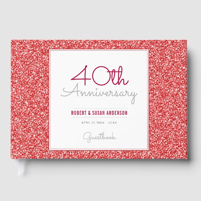 40th Anniversary Faux Red Glitter Guest Book (Front)