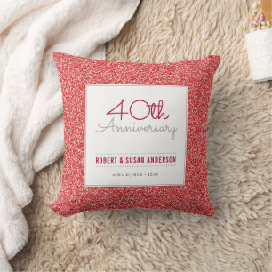 40th Anniversary Faux Red Glitter Keepsake Throw Pillow