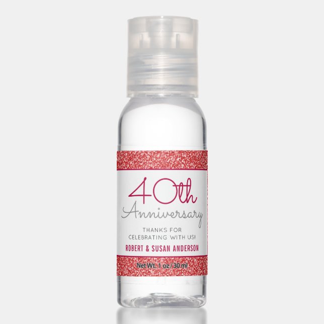 40th Anniversary Faux Silver Glitter Hand Sanitize Sanitizer (Front)