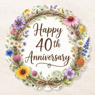 40th Anniversary Floral Paper Coaster