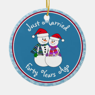 40th Anniversary Gift Fun Snow Couple Christmas Ceramic Ornament