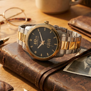 40th Anniversary Gold Elegant Monogram Personalize Watch