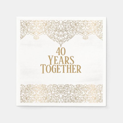 40th Anniversary Gold Lace On White Napkins