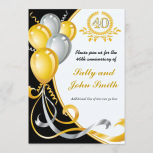 40th Anniversary Gold & Silver Birthday Invitation