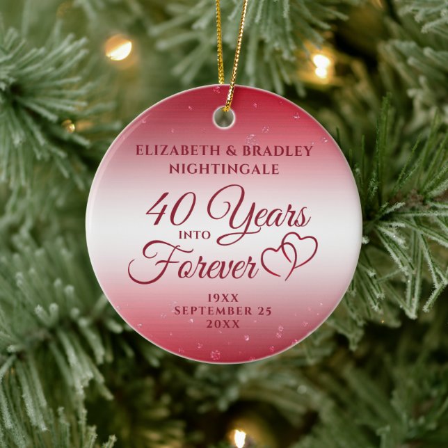 40th Anniversary Hearts YEARS INTO FOREVER Photo Ceramic Ornament (Tree)