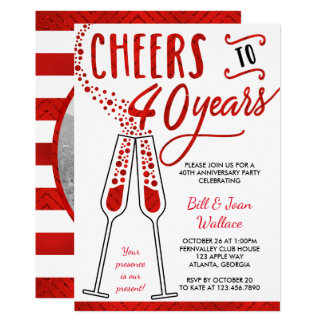 40th Anniversary Invitation, Faux Glitter/Foil Invitation