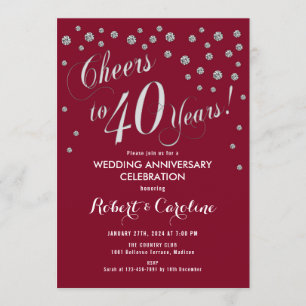 40th Anniversary Invitation in Ruby Red & Silver