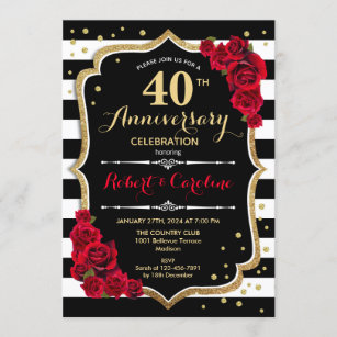 40th Anniversary Invitation - Red Gold Black White