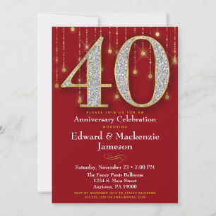 40th Anniversary Invitation Red Gold Diamonds