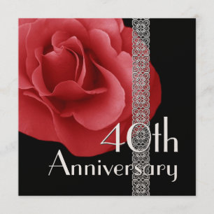 40th Anniversary Invitation - RED Rose Silver Lace