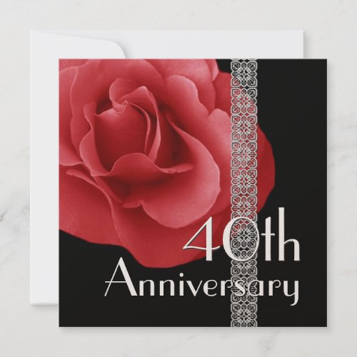 40th Anniversary Invitation _ RED Rose Silver Lace