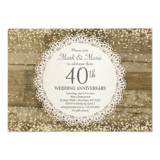 40th Anniversary Invitation Rustic Wedding Silver