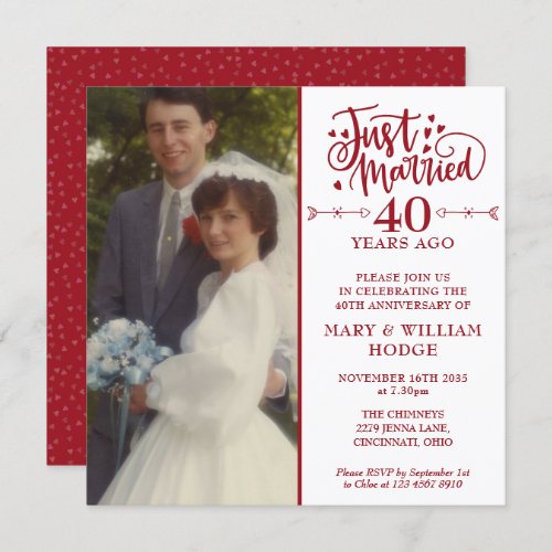 40th Anniversary Just Married Wedding Photo Square Invitation