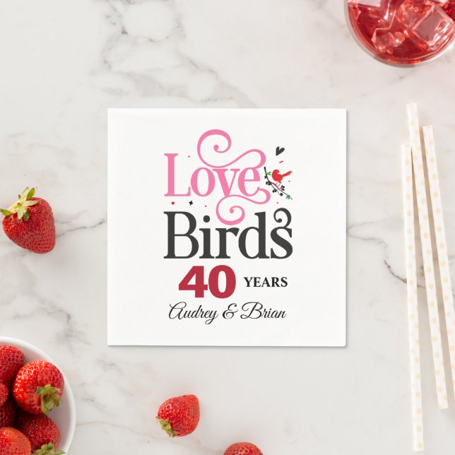 40th Anniversary Love Birds Personalized Napkins (Insitu)