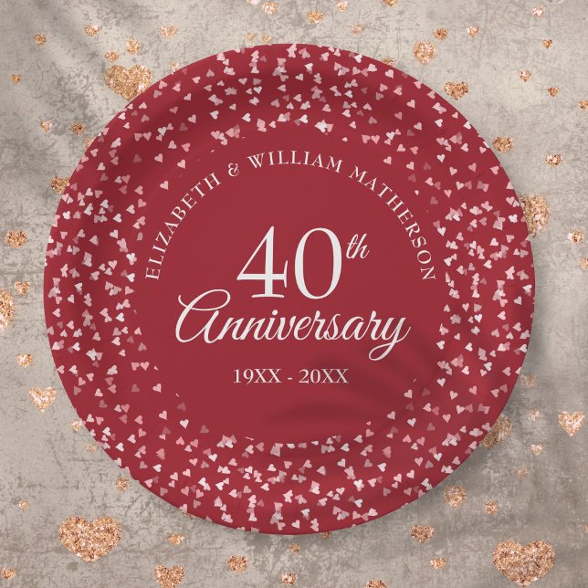40th Anniversary Love Hearts Confetti Paper Plates (Creator Uploaded)