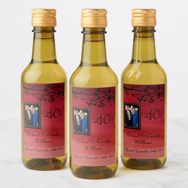 40th Anniversary Lovebirds Photo Wine Label (Bottles)