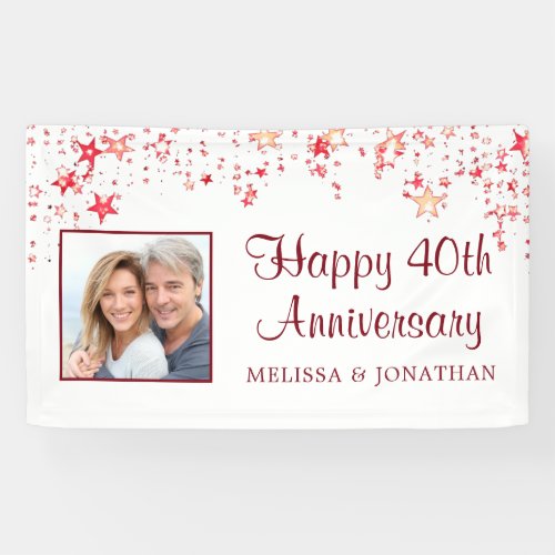 40th Anniversary Modern Ruby Red Stars Photo Banner