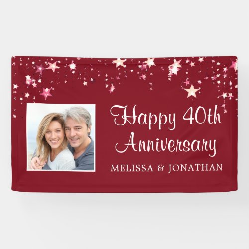 40th Anniversary Modern Ruby Red Stars Photo Banner