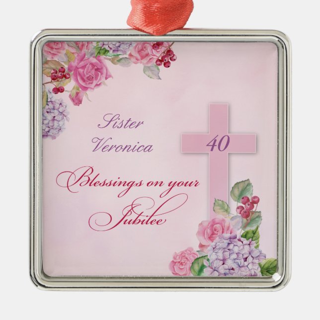 40th Anniversary of Religious Life Catholic Nun Metal Ornament (Front)