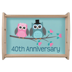 40th Anniversary Owl Couple Serving Tray