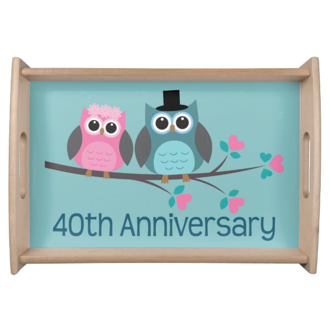 40th Anniversary Owl Couple Serving Tray (Front)