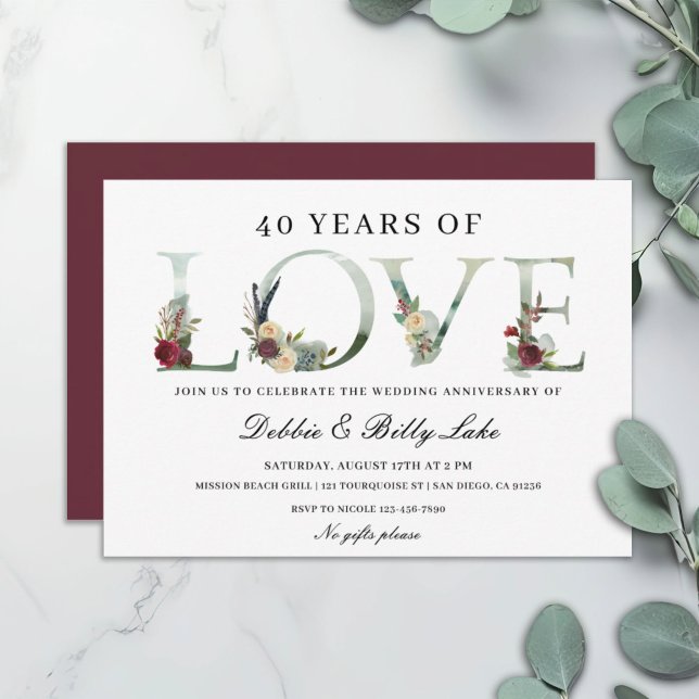 40th Anniversary Party 40 Years of Love Invitation (Creator Uploaded)