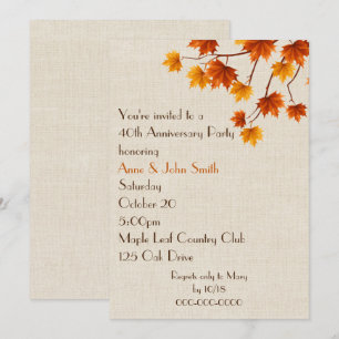 40th Anniversary Party Autumn Leaves Invitation