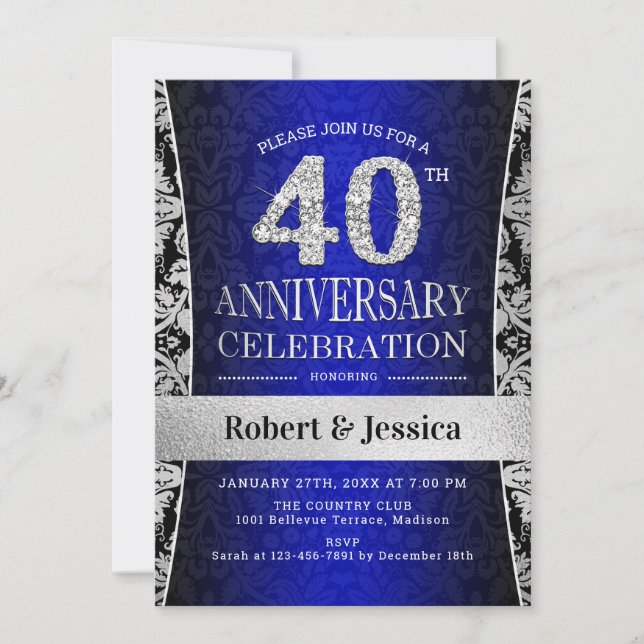 40th Anniversary Party - Blue Silver Invitation (Front)