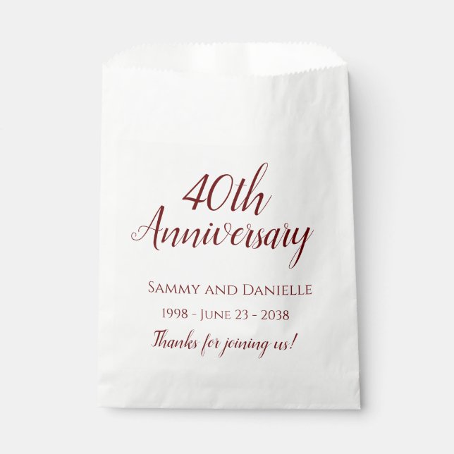 40th Anniversary Party Favor Treat Cake Bags (Front)