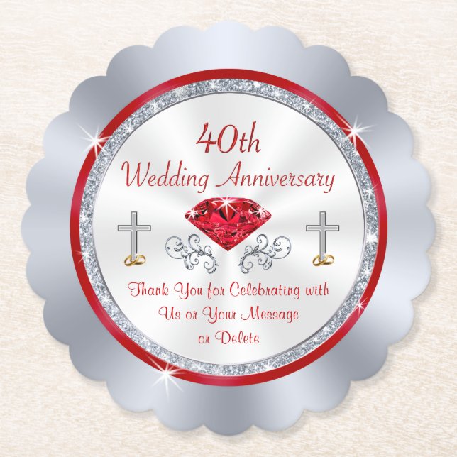 40th Anniversary Party Favors, Cheap Coasters (Front)