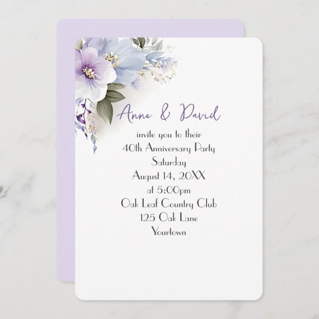 40th Anniversary Party Floral Bouquet Invitation (Front/Back)